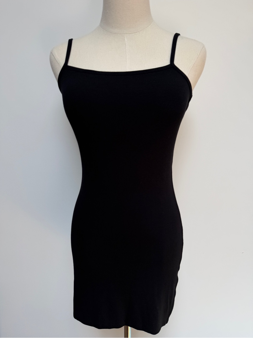 LNA Stretchy Spaghetti Strap Tank Ribbed Mini LBD Dress in Black Medium Like New